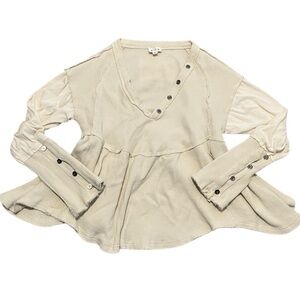 Pol Sweater Waffle Knit Babydoll Top Buttons Flowy Boho Lagen Cream Womens Small